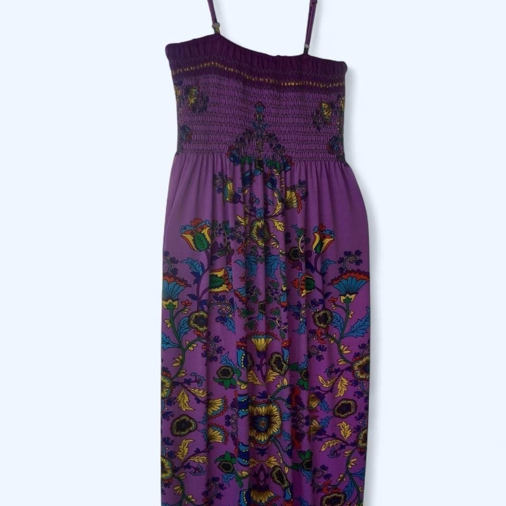 Floral Purple Sunflower Maxi Dress India Boutique approx M - Picture 3 of 4